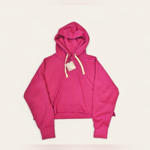 Happily Grey Sweatshirt Hooded crop Barbie Pink Sweatshirt drawstring Fuscia NEW - Picture 1 of 5